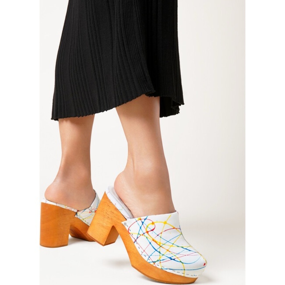 Charlotte Stone Paint Splatter Wooden Clogs